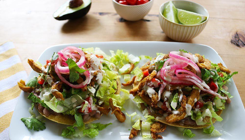 Plant Based Loaded Chicken-Style Tostadas
