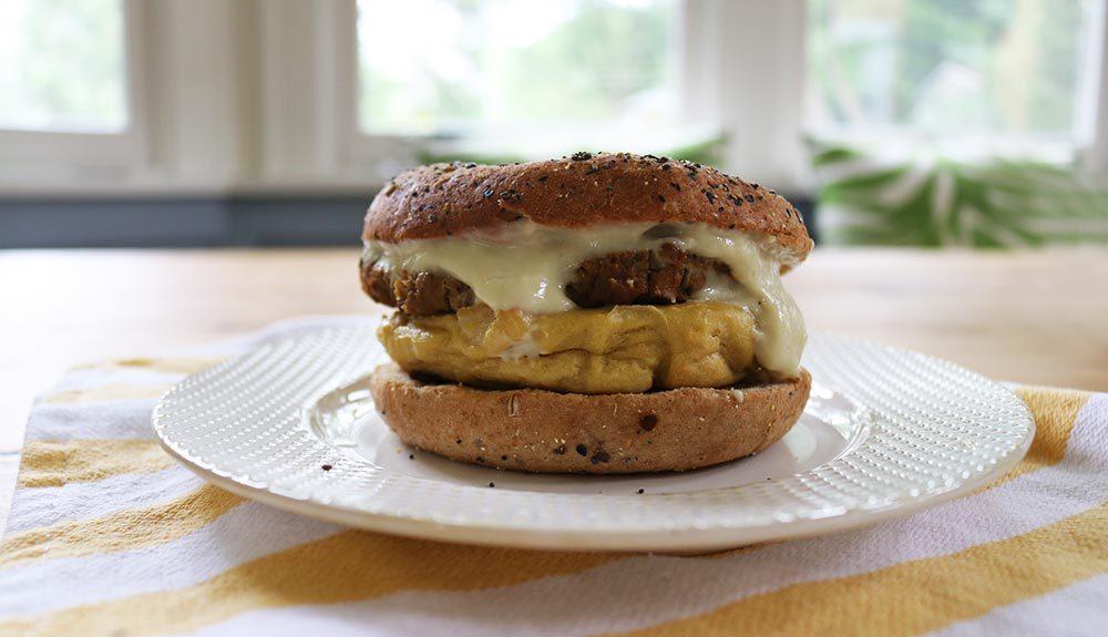 Plant Based Plant-Powered Sausage, Egg and Cheese Bagels