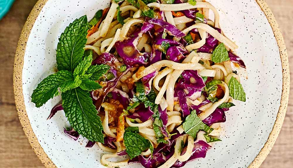 Plant Based Garlic Ginger Noodles with Almond Sauce