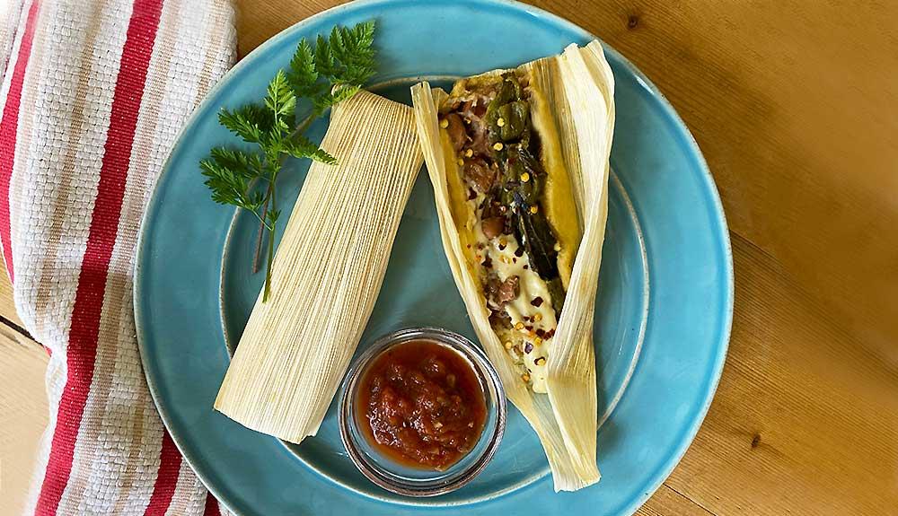 Plant Based Vegan Tamales with Roasted Poblano Peppers 