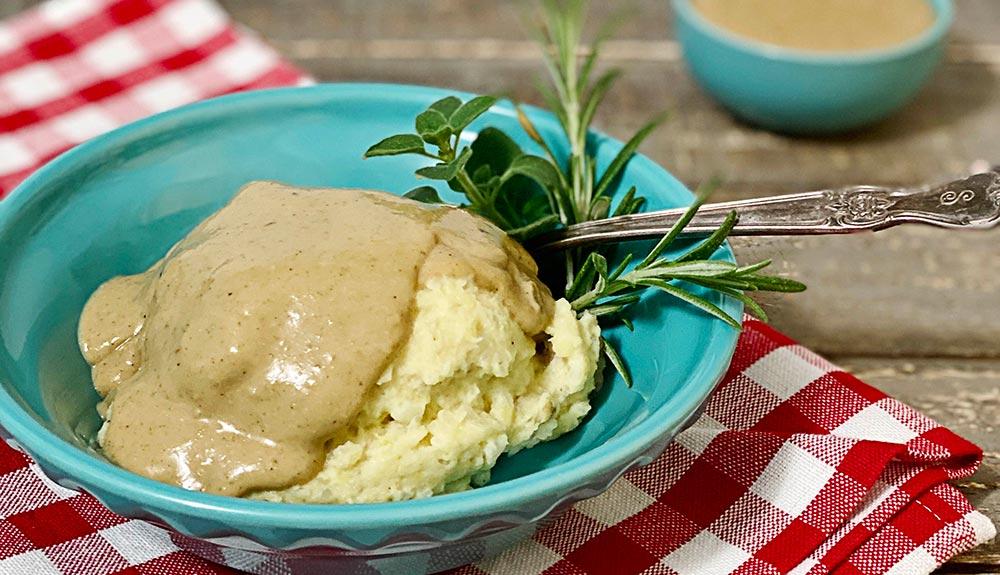 Plant Based Buttery Mashed Potatoes with Mushroom Gravy